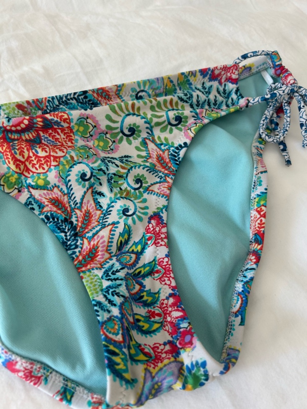 Profile Blue Bathing Suit Bottom Floral Teal Colorful Bikini Medium - Picture 2 of 6